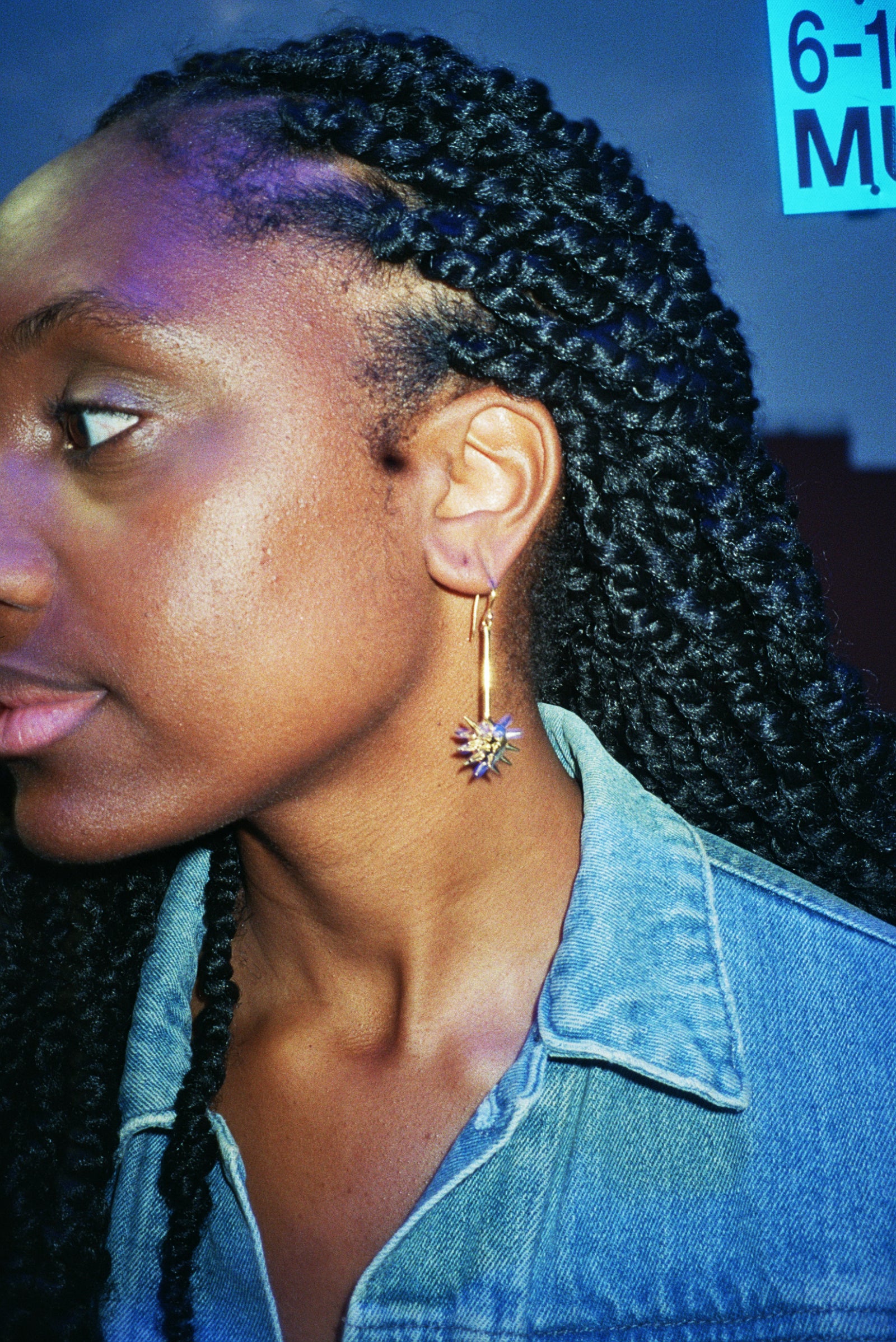 Side View, On Body: Gold and 925 Recycled Sterling Silver Spiked Hear Drop/Dangle Earring.